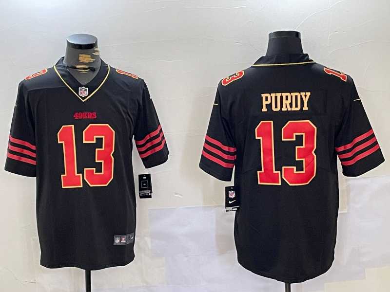 Men%27s San Francisco 49ers #13 Brock Purdy Black Golden Edition Stitched Nike Limited Jersey Dzhi